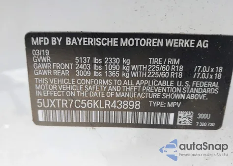 2019 BMW X3 Sdrive30I из США, поврежденный, VIN 5UXTR7C56KLR43898